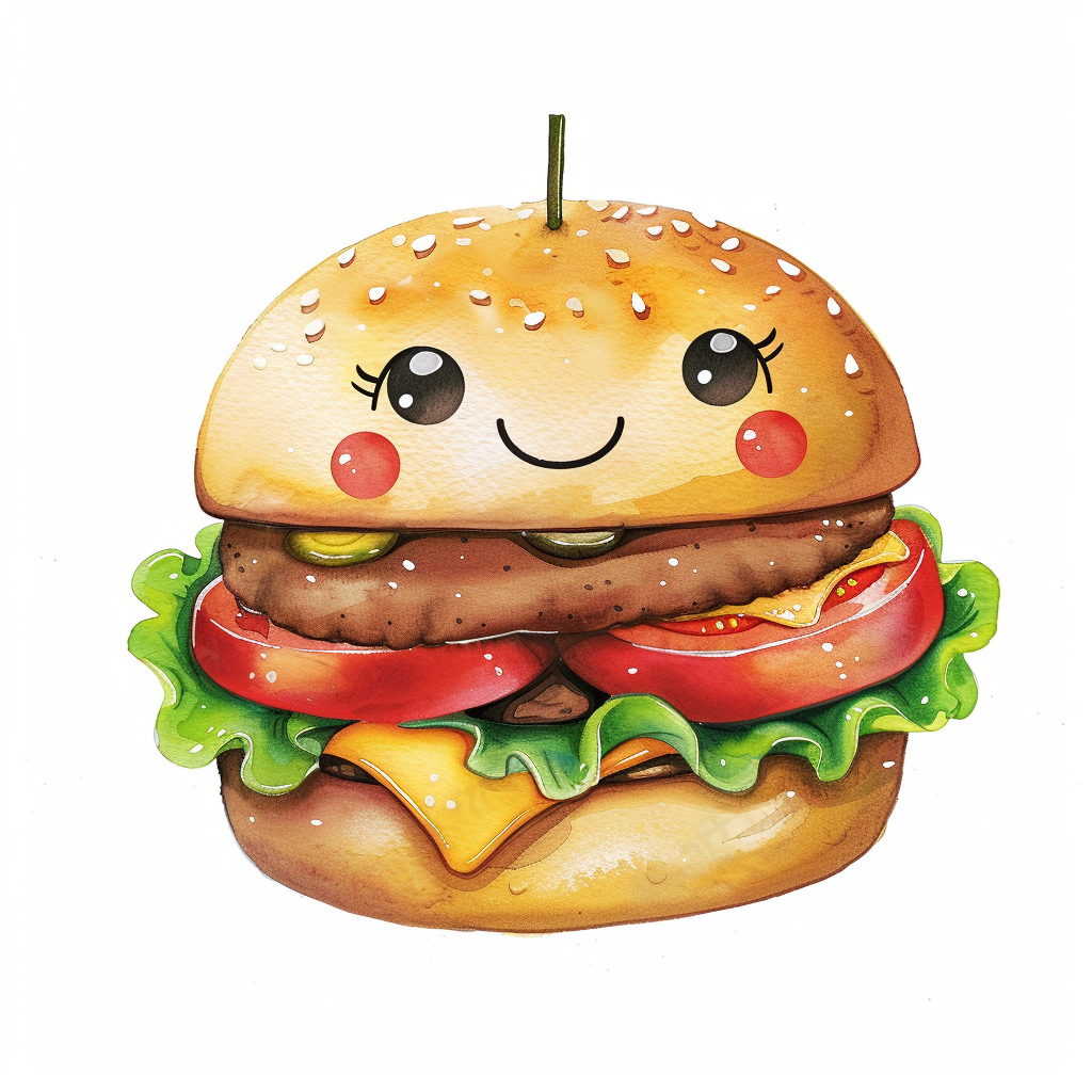 Cute Watercolor Kawaii Food Illustrations - Midjourney prompt