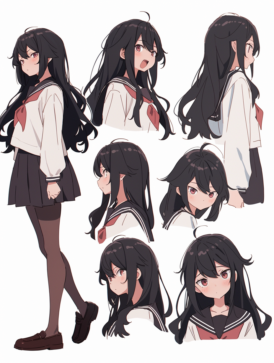 Anime Character Design Reference Sheets - Midjourney prompt